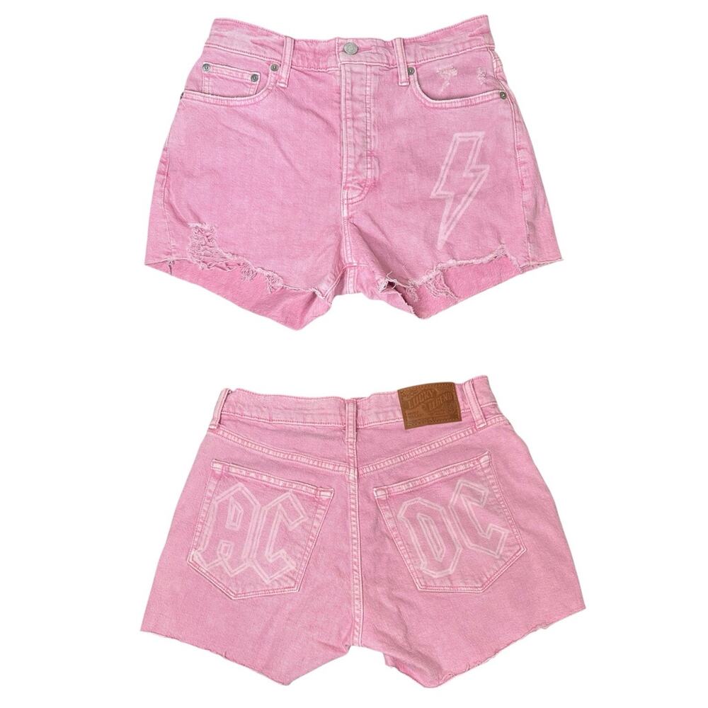 Lucky Brand AC DC Womens High Rise Mom Pink Denim Jean Shorts Rock‎ & Roll 2/26